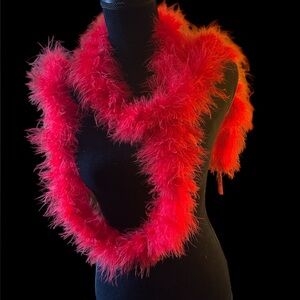 Red Feather Boa with finger catchers fuzzy soft scarf accessories